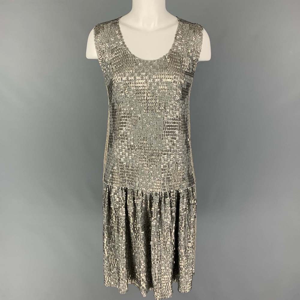 DRIES VAN NOTEN Silver Silk Sequined Shift Dress
